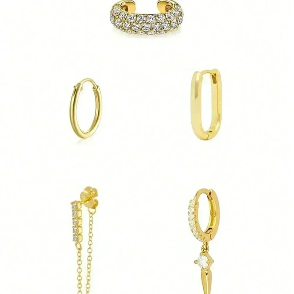 Women's Classic 24K Gold Plated Cubic Zirconia Hoop Earrings - Picture 2 of 5